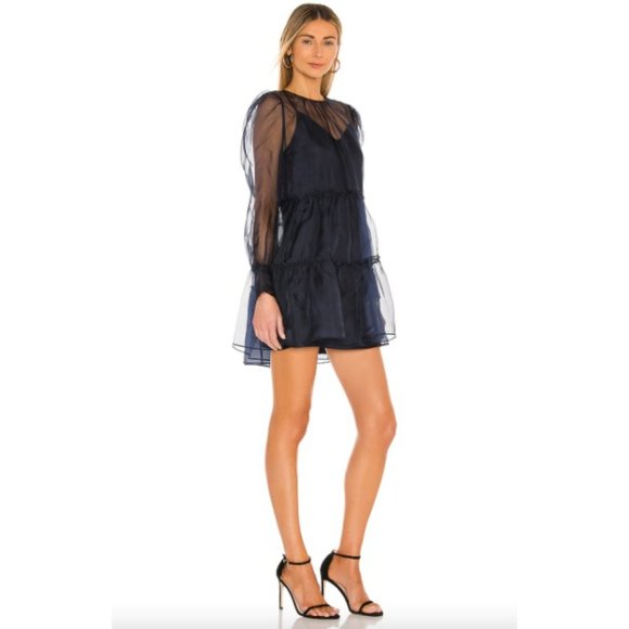 Cinq a Sept Rhonda Navy Blue Organza Mini Dress 8 - Picture 2 of 13